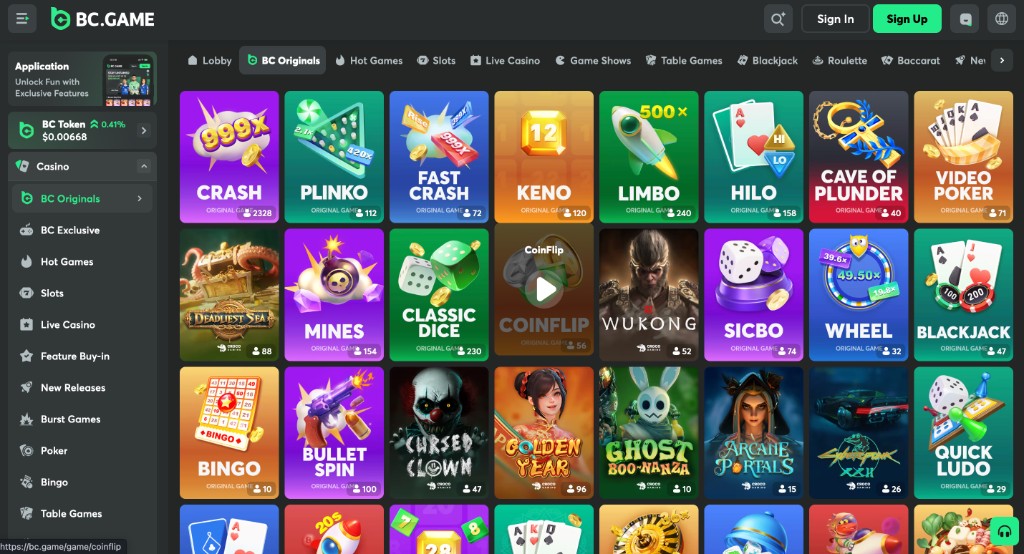BC Originals — jogos populares para gastar o cashback VIP no BC.Game